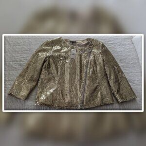 Express Gold Sequin Jacket with Asymmetrical Zipper